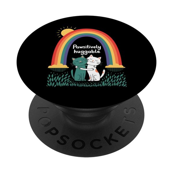 Pawsitively Huggable Cat Rainbow Design PopSockets Adhesive PopGrip
