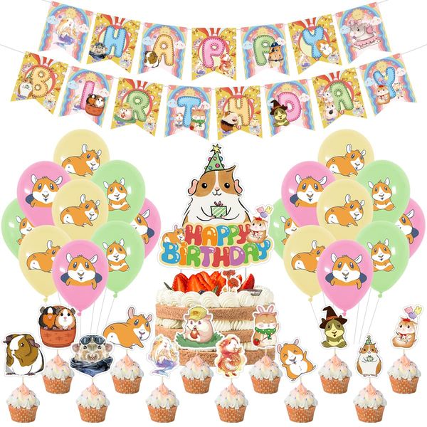 Guinea Pig Birthday Party Decorations Supplies,Children Guinea Pig Birthday Party Balloons Banners Cupcake Decorations,Hamster Party Supplies for Kids