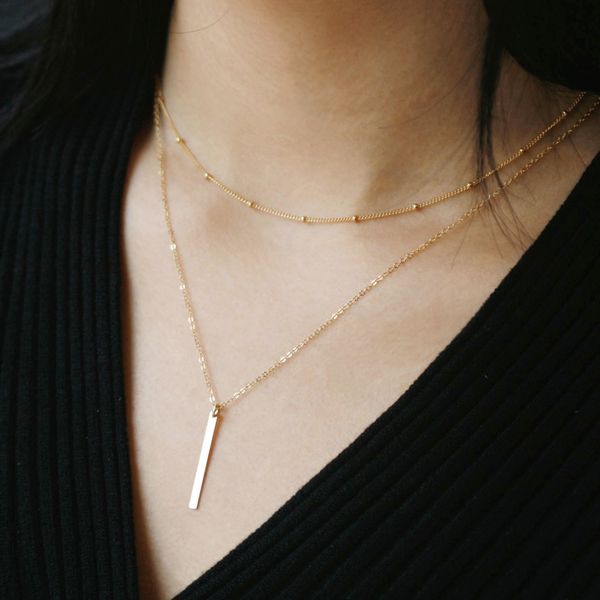 14k gold filled flat bar minza stick y simple necklace