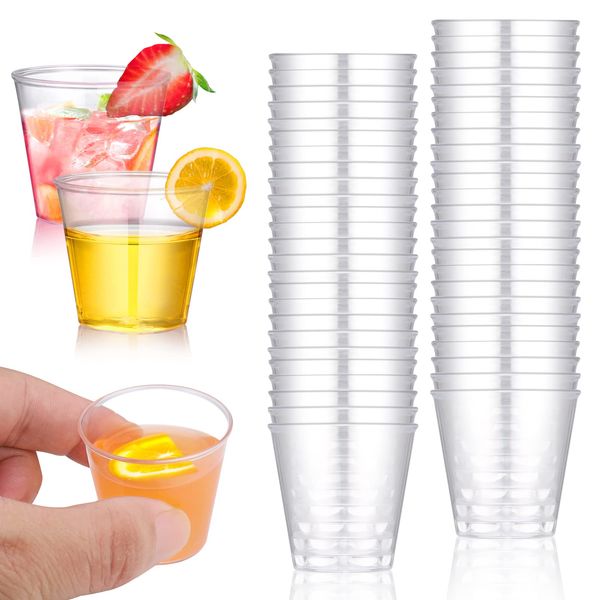 Hejo 50PCS Plastic Shot Glasses, Reusable Shot Glasses 30ml-1oz, Stronge Shatterproof Crystal Clear Shot Glasses Plastic for Party, Wedding, Festival, BBQ, Games, Jelly Cup