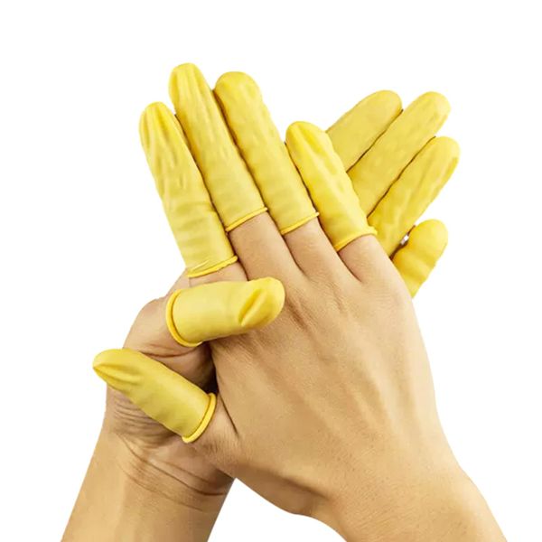 EUROPAPA® 100x Latex Finger Cots, Finger Protection, Antistatic General Rubber Finger Tip for Cosmetics, Cleaning (Yellow, M)