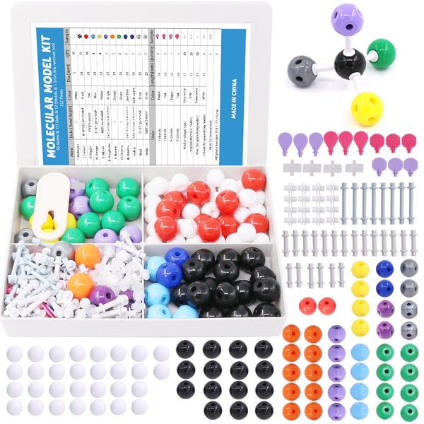 Swpeet 252 Pcs Molecular Model Kit for Inorganic & Organic Molecular Model Teacher and Student Kit - 86 Atoms & 153 Links & 12 Orbitals & 1 Short Link Remover Tool