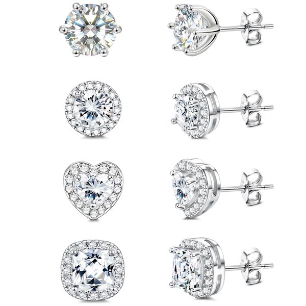 4 Pairs Silver Stud Earrings for Women Girls - Silver Earrings, Hypoallergenic Cubic Zirconia Stud Earrings Diamond Earrings Set Jewellery Gift