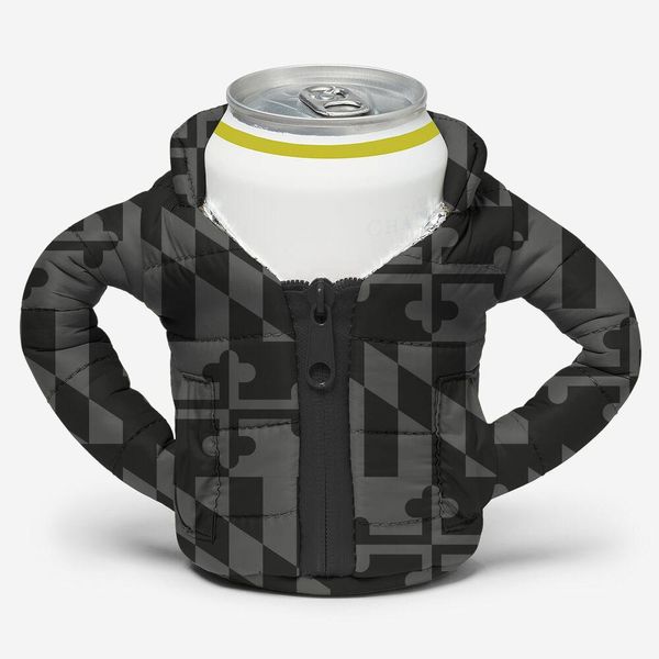 Greyscale Maryland Flag Winter Jacket  / Can Cooler - 1 / Grey / One Size