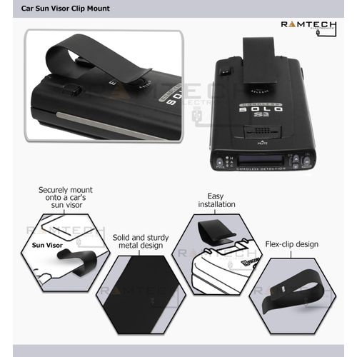 Ramtech Sun Visor Clip Car Mount for Radar Laser Detector, Compatible with Beltronics STi Driver STi Magnesium Construction STi Magnum 940 955 965 995, SVCM