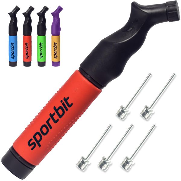 SPORTBIT Ball Pump with 5 Needles - Push & Pull Inflating System - Great for All Sports Balls - Football Ball Air Pump, Volleyball Pump, Basketball Inflator - Goes with Needles Set