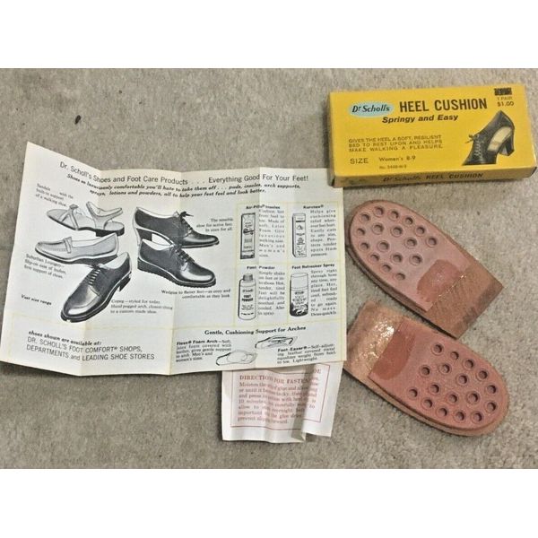 Vintage 1935 Dr Scholl's Heel Cushion Women's Size 8-9 Original Box & Contents