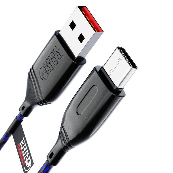 rhinocables - USB C Sync & Charge Cable | Fast Charging & Media Sync | Braided for Durability | Compatible with tablets, MacBook, Huawei | Black, 0.5m