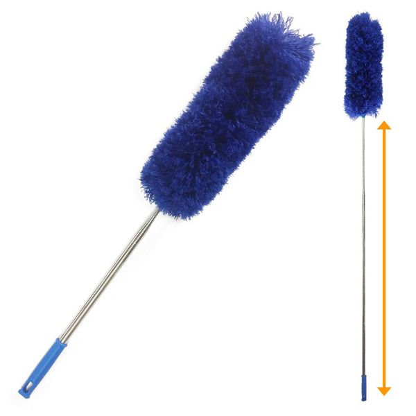 Telescopic Cleaning Mop (Up to 11.2 ft (285 cm) Bendable Mop Head, High Altitude Cleaning Brush, Microfiber, Ultra Long Dust, Removable, Extendable, Removable, Adjustable Length (Blue)