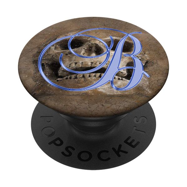 B Blue Skull Skeleton Dead Horror Initial Monogram Letter PopSockets Swappable PopGrip