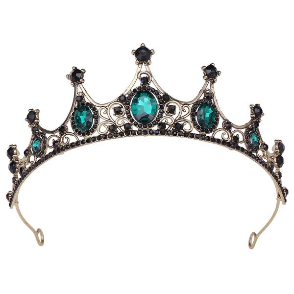 Yfe Wedding Bridal Crown Tudor Crown Tiara Emerald Crystal Crown Headband for Women and Girls Baroque PROP Crown