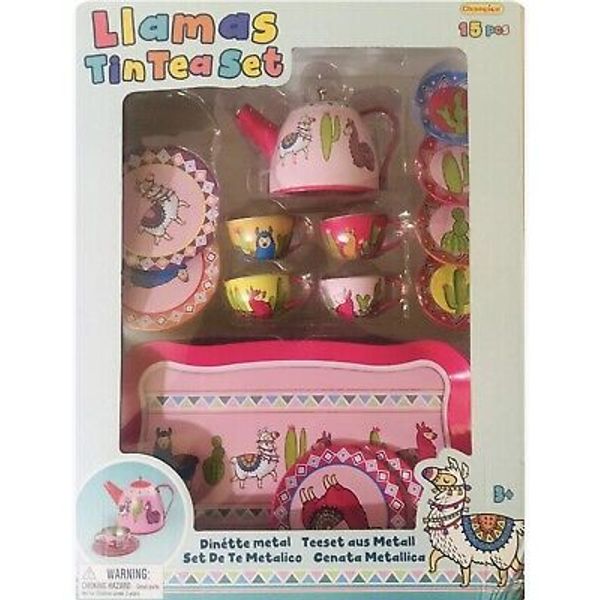 Champion Llamas Pink Tin Tea Set 15 Pieces CH41204 Best Seller Hard To Find NEW!