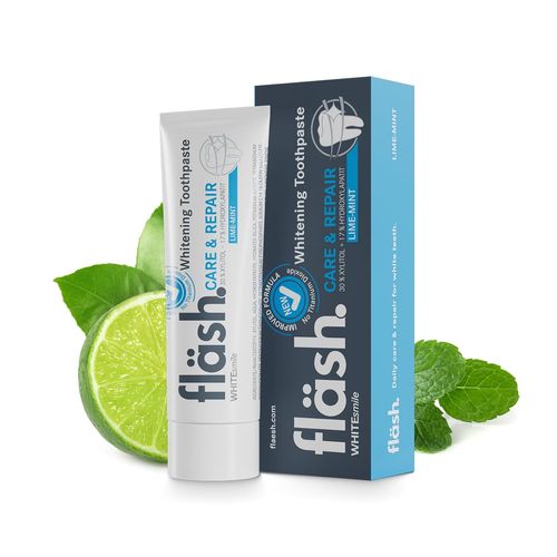 fläsh. Whitening Toothpaste Toothpaste, 75 ml Tube, with 30% Xylitol and 17% Hydroxyapatite for Double Caries Protection, Lime Mint Flavour