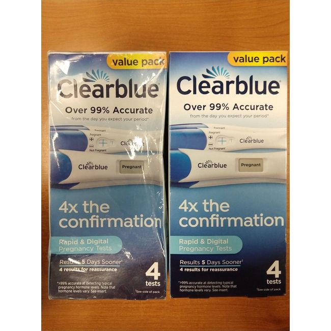 2 Boxes of 4: Clearblue Digital & Rapid Pregnancy Tests  (Exp. 10/24) -  E6C