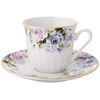 Lynns Millicent Porcelain Tea Cup and Saucer with Gold Trim, Set of 6; Vintage Floral