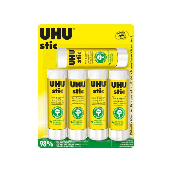 UHU stic, the Proven Glue Stick, Sticks Strongly, Quickly and Permanently, 5 x 40 g