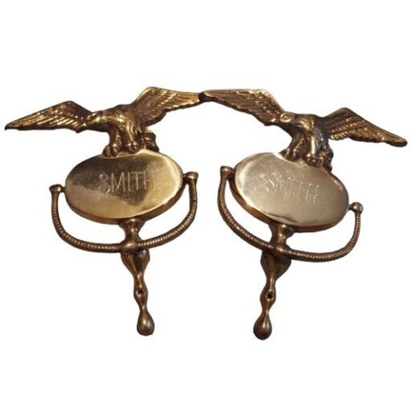 VINTAGE Brass Eagle Door Knockers Pair  9 X 8.2 Engraved SMITH