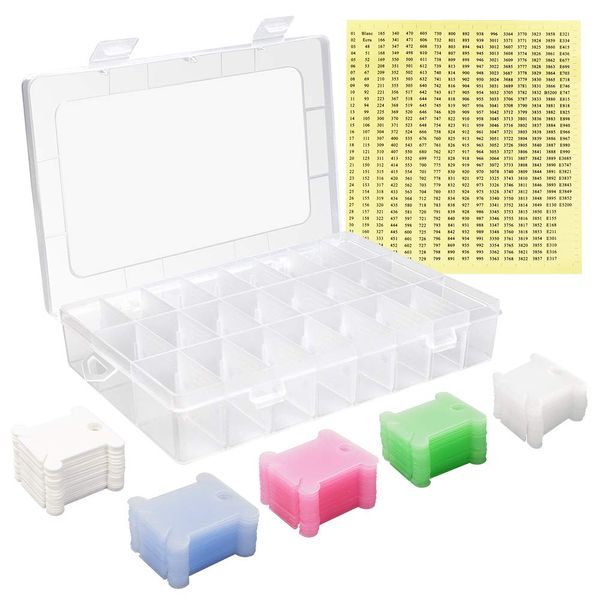 150 Pcs Colored Plastic Floss Bobbins Set Embroidery Thread Organiser, with Embroidery Box and 552 Pcs Floss Number Stickers, for Embroidery Cross Stitch Storage