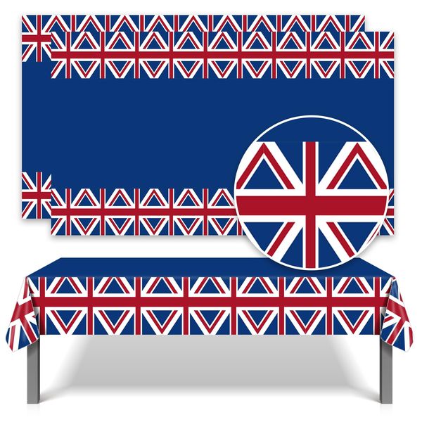 GCCL Pack of 2 Union Jack Flag Tablecloths, 220 * 130 cm Plastic Rectangular Table Cover, UK Tableware Table Cloth Party Supplies for King's Birthday, British Theme Royal Events Decorations