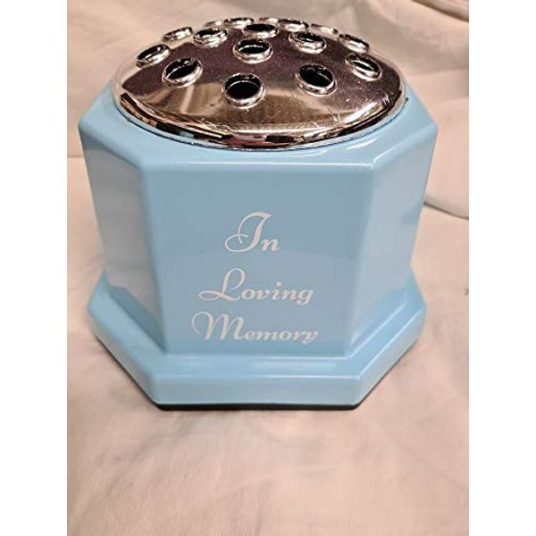 in Loving Memory Pale Blue Grave vase. Approx 14cms high