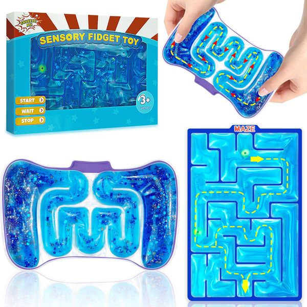 Squishy Sensory Toys for Kids with Autism, ADHD, 2 Pack Calming Toys for Kids, Teens, Quiet Fidgets Sensory Items for Classroom, Squishy Fidget Toys, Autism Sensory Toys, Marble Maze Fidget