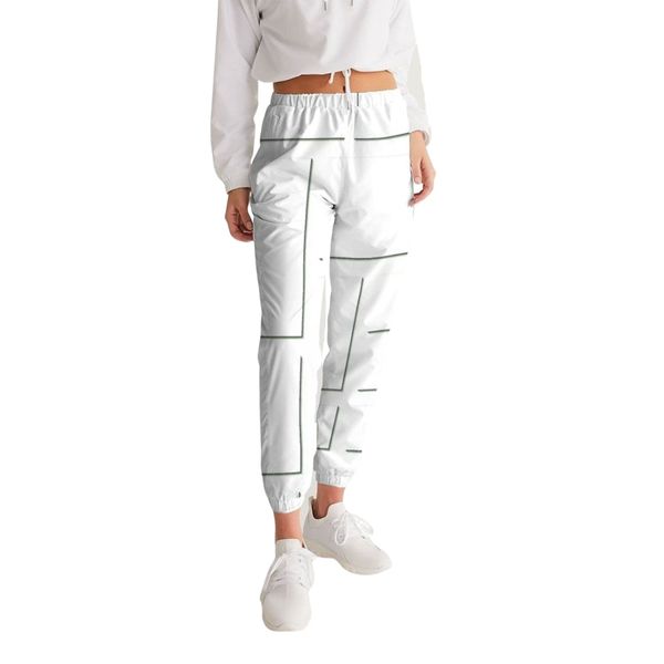 Womens Track Pants - White & Gray Block Grid Graphic Sports Pants - S