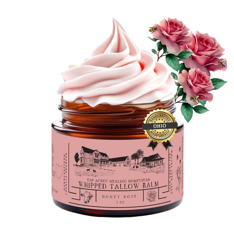 EAP ACRES Rose-infused 100% Grass-Fed Whipped Tallow Balm-Organic Raw ...