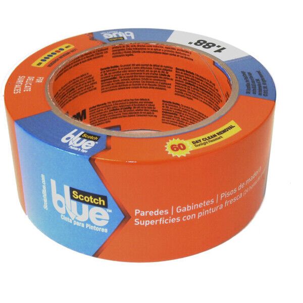 2093EL-48N Painter's Tape, 60 yd L, 1.88 in W, Smooth Crepe Paper Backing, Blue