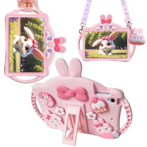 Paorixln for iPad Air 5th/4th Generation Case (2022/2020), iPad pro 11 inch Case (4th/3rd/2nd/1st Gen), iPad Air 10.9 case with Adjustable Strap/Stand, Cute Rabbit Cover for Kids Girls (Pink)