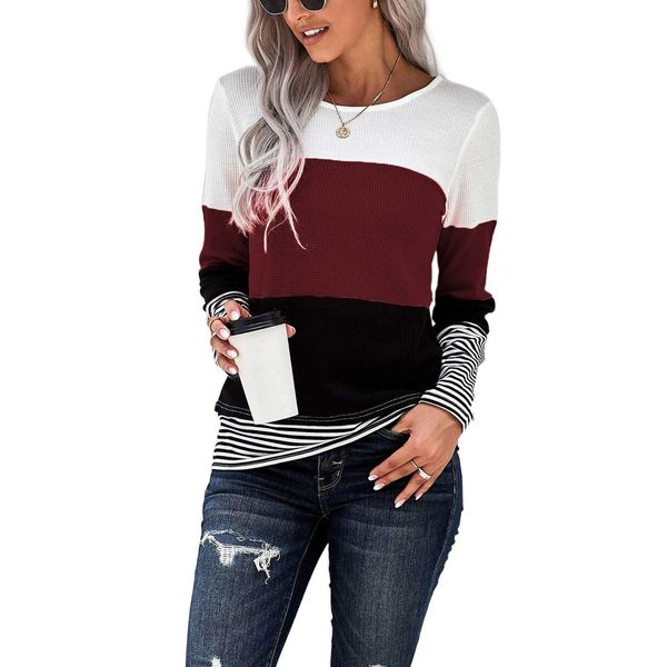 NEYOUQE Female Pullover Solid Color Plain Comfy Soft Sweatshirt Long Sleeve Shirt Thermal Undershirts for Women Short Junior Cute Shirts Crew Neck Sweater Small Light Weight tees Wine Red S