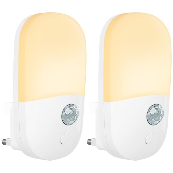 Denidou Motion Sensor LED Night Light Plug in Wall with Warm White Lamp, PIR Movement Activated Nightlight for Children/Adults, Stairs, Hallway, Kitchen, Bedroom