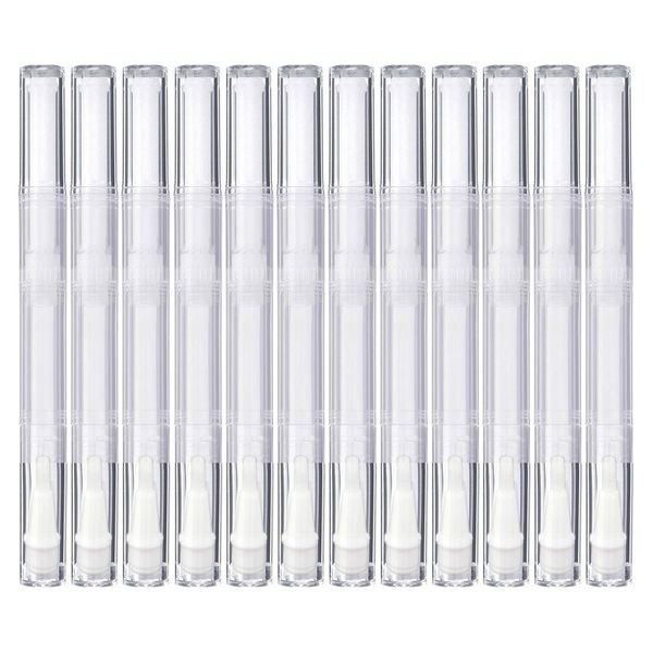 MOTYYA 12 Pack 3 ml Transparent Twist Pens, Empty Nail Oil Pen with Brush Tip, Cosmetic Lip Gloss Container Applicators Eyelash Growth Liquid Tube (12x)