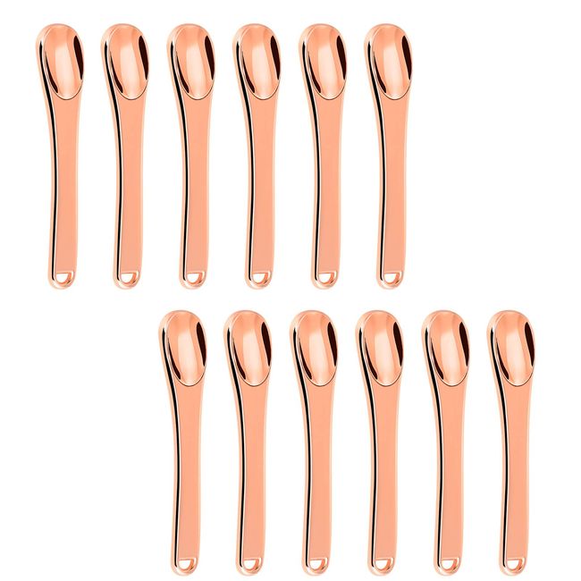 KOIBITO 12 Pack Metal Makeup Spatula, Mini Skin Care Product Aplicator, Metal Spoon, Beauty Scoop for Facial Cosmetic(Rose Gold)