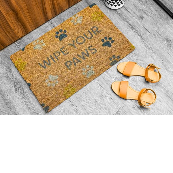 Wipe Your Paws Cats Dogs Colour Paw Prints Coir Large Door Mat Cat Gift 75 x 45