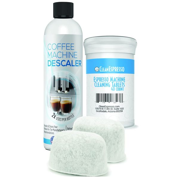 CleanEspresso Espresso Cleaning Kit - 40 Espresso Machine Cleaning Tablets + 2 Water Filters + 2-Use Descaling Solution - Fits All Breville Espresso Maker Models