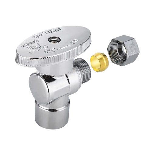 (Pack of 10) EFIELD 1/4 Turn Angle Stop Valve Sweat 1/2" X 3/8" OD Compression Connection, Chrome Plated Brass, cUPC Certified,(VALVE084)