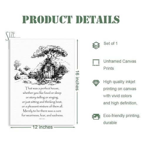 Hobbit Hole House Artwork - J.R.R. Tolkien Quote - A Perfect House Print - Gift for LOTR Hobbiton Fan - Lord of the Rings Wall Art - UNFRAMED Canvas Print