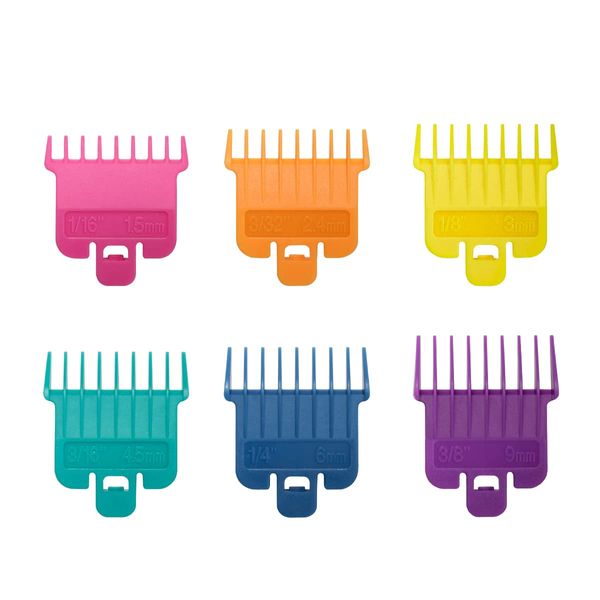 6Pcs Hair Clipper Guards Fits for Babyliss Pro FX787, FX726 and Andis T Outliner G, GO, GTO, ORL, LS2, LS3, PLS, PMT-1, RT-1, SLII, Color Coded Trimmer Guards Replacement - 1/16" to 3/8"