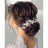 Edary Flower Bride Wedding Hair Vine Silver Crystal Hair Accessories Bridal Pearl Headband Blue Bead Headpiece for Women and Girls