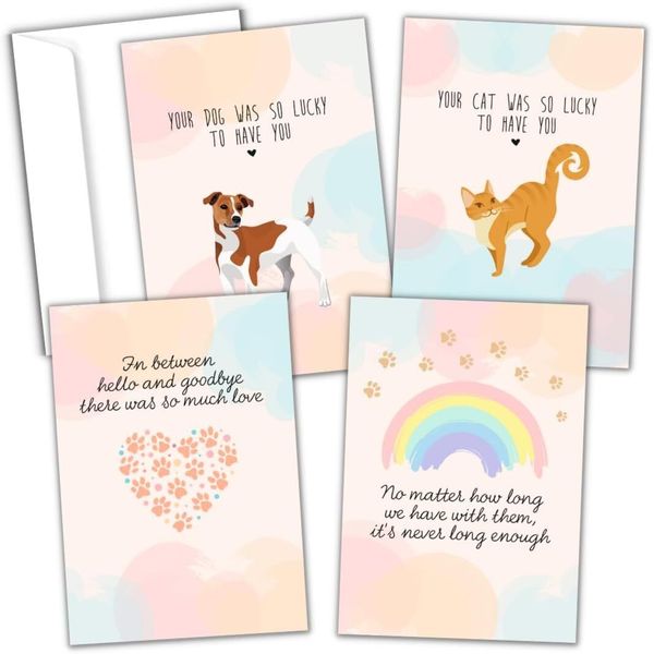 Hat Acrobat 16 Pet Sympathy Cards for Dogs, Cats with Envelopes Heartwarming