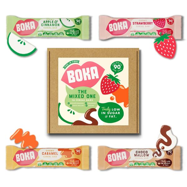 Boka Food Mixed Pack Cereal Bars 16 x 30g - 4 Flavours of Healthy Cereal Bars, Low Sugar & Low Fat Snack Bars, High Fibre Breakfast Bars, Vegan Snacks - Perfect for Kids & Adults