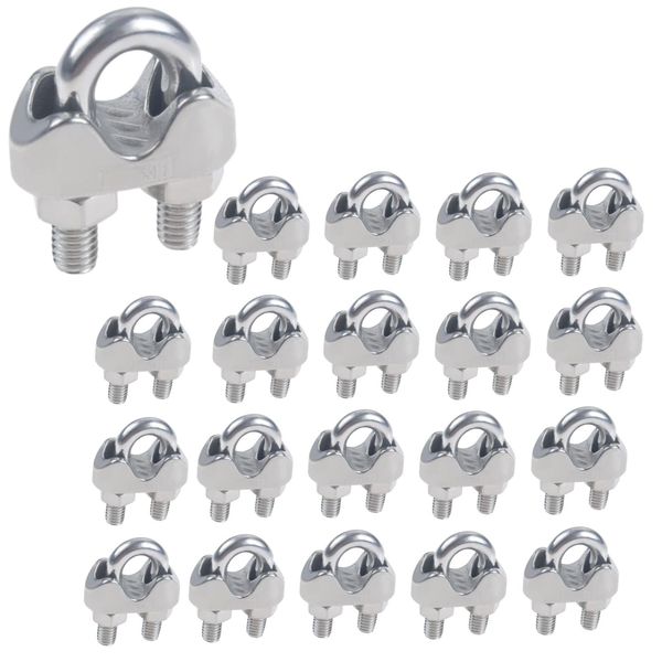 20 PCS Wire Rope Clamps Wire Clips Saddle Clamps M5 (5mm) TEENGSE Steel Wire Clips Rope Fasteners Stainless Steel Durable Abrasion Resistant For Cable Fixing, Saddle Clamps, Wire Rope Terminals