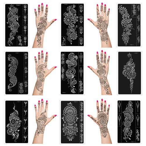Mzstgh Henna Tattoo Stencils kit,Temporary Tattoos Stencils Reusable Henna Tattoo kit for Hand Forearm Airbrush Tattooing Template, Indian Temporary Tattoo Stickers