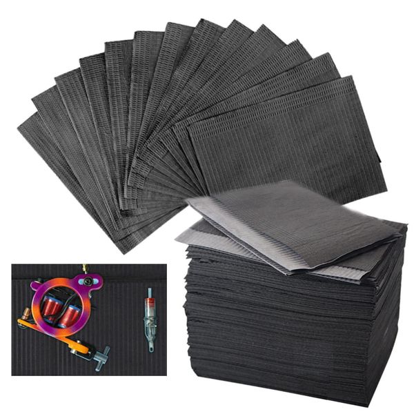 Usiriy Disposable Black Dental Bibs, 50Pcs Tattoo Bibs Tattoo Table Covers Napkin Patient Bibs Tattoo Tray Covers 3 Ply Dental Bibs Sheets Cloths Waterproof Bibs Tattoo Supplies