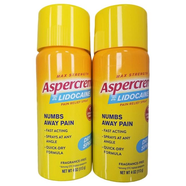 Aspercreme Lidocaine 4% SPRAY 4oz ( 2 pack ) ^