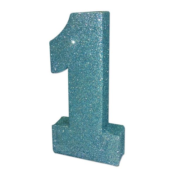 Number 1 Glitter Table Decoration Light Blue