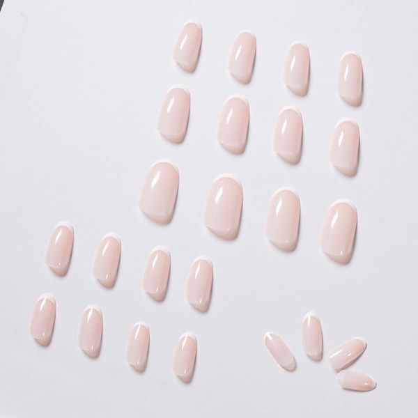 Unghie Finte Corte MouyouGlow,Mandorla Nudo Bianco French Press on Nails con Colla,Naturale White Tips Acryl Fake Nails