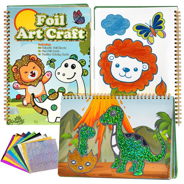 TADAKAZU Art Craft Activity for Kids, Foil Animals Fun DIY Toy Kit No Mess Art Craft for Kids, Craft Kits & Supplies, DIY Creative Activity, Gifts for Girls & Boys Ages 4, 5, 6, 7, 8, 9