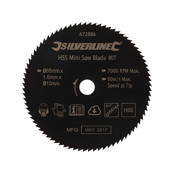 Silverline 672886 HSS Mini Saw Blade 85 mm Dia - 10 mm Bore - 80T