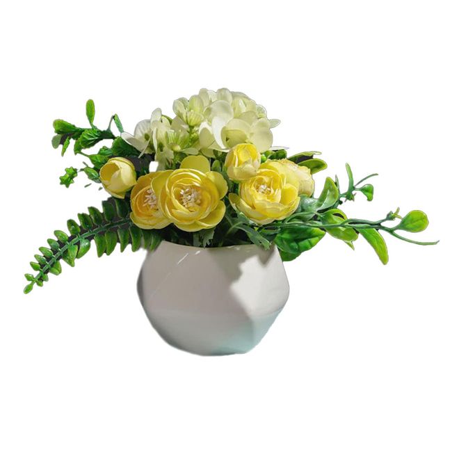 Bellarino Artificial Flower Interior Rose with Vase Included Entrance Fake Green Artificial Ornamental Plants Decoration, Wedding Gift, Present, Visit (Yellow)